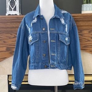 Hengsheng‎ Jeans Distressed Destroyed Jean Jacket S